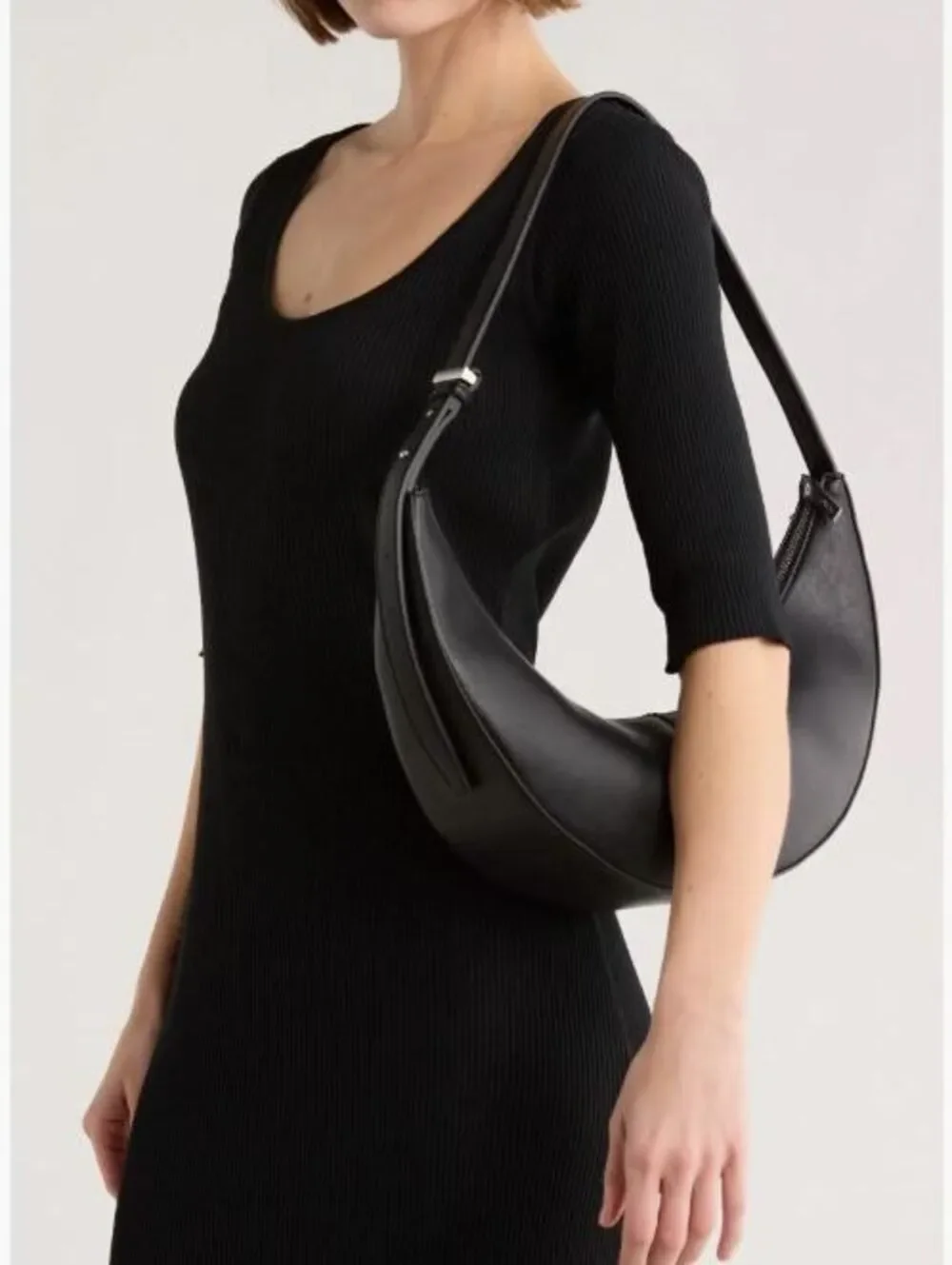 BCBG Black Skinny Crescent Sling Shoulder Bag NWT